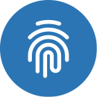 A circular blue and white image of a fingerprint, a forecast technology accreditation icon protecting the environment from marine pollution oil spills
