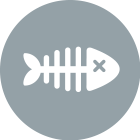 A circular grey and white image of a fish, a forecast technology accreditation icon protecting the environment from marine pollution oil spills