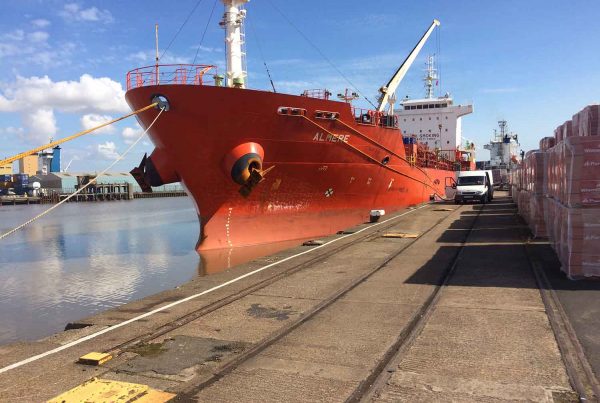 A colour image of the Almere tanker docked , the tanker used for the Almere trial to validate Forecast Technology'sDNA Tracer technologies